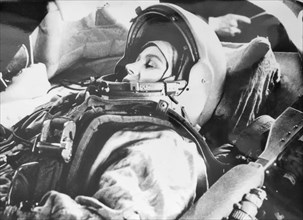 Cosmonaut Valentina Tereshkova in the Vostok simulator.