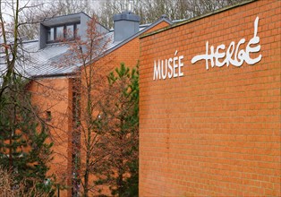 LOUVAIN-LA-NEUVE, BELGIUM -7 JAN 2022- Exterior view of the Herge Museum dedicated to the life and work of the Belgian cartoonist Georges Remi, creato