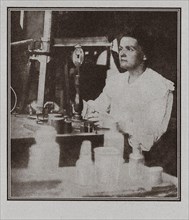 Vintage photo of madame Marie Curie in her laboratory. Marie Salomea Sklodowska Curie (born Maria Salomea Sklodowska, 1867–1934) was a Polish and nat
