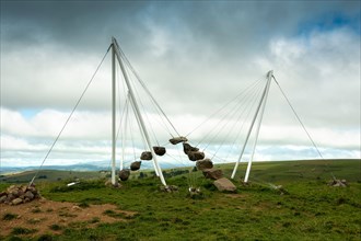 Horizons arts and Natures in Sancy 2021. Stone 9 work by Benjamin Langholz, Puy de Dome, Auvergne Rhone Alpes, France