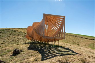 Horizons arts and Natures in Sancy 2020. Entresort work by Collectif A Pil, Puy de Dome, Auvergne Rhone Alpes, France