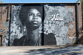 Nina Simone mural is part of the North Carolina Musician Murals Project painted in Tryon, North Carolina, USA.