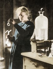 Marie Curie 1867 - 1934 Polish French physicist in her laboratory. With her husband Pierre she isolated the radioactive elements