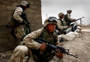 Iraq War April 2003 Baghdad American marines take postions in Eastern Baghdad as they liberate the city Mirrorpix