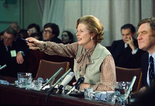 Prime Minister Margaret Thatcher at a political conference in the 1980s London England United Kingdom