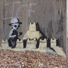artist banksy 's work on st leonards sea front,east sussex.
