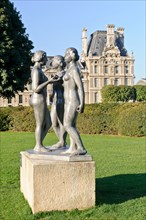 Three nude female sculptures in Jardin des Tuileries - 'Les Trois Grâces' by Aristide Maillol, Paris, France.