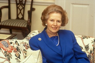 Margaret Thatcher died today 8th April 2013. Seen here in 1983 in her top floor, Downing Street London flat. Credit: Homer Sykes / Alamy Live News