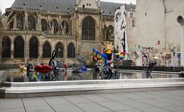 The Stravinsky Fountain or Fontaine des Automates in front of Centre Georges Pompidou. Paris, France.