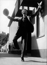 French mime Marcel Marceau excited on the streets of Paris
