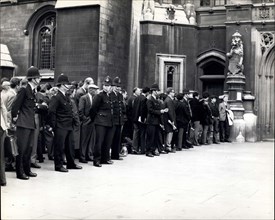 Jun. 17, 1963 - Crucial Debate Opens At Westminster:The crucial debate on the PROFUMO affair opened in the House of Commons this afternoon. Photo shows A line of policemen control the head of the huge...