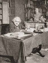 Ernest Renán in his study.  Joseph Ernest Renán, 1823 - 1892.  French author, philosopher, philologist and historian.