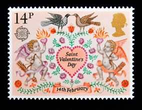 Postage stamp. Great Britain. Queen Elizabeth II. 1980. Folklore. Saint Valentine's Day. 14th.February. 14p.