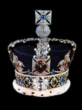 The Imperial State Crown, encrusted with precious stones and made for Queen Victoria's coronation in 1838. From The Island Race, a 20th century book that covers the history of the British Isles from t...