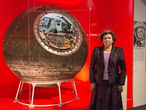 London, UK. 17/09/2015. Valentina Tereshkova opens the exhibition and is reunited with Vostok-6, the actual spacecraft that took her into space. The exhibition Cosmonauts - Birth of the Space Age open...
