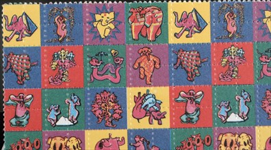 lsd in a colourful blotter. Lysergic acid diethylamide or acid, a psychedelic drug of the ergoline family, well known for its psychological effect