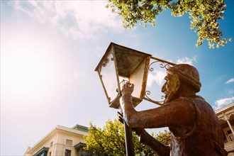 Statue Of Old Lamplighter, Igniting Lights On Streets Of Tbilisi - The Capital Of Georgia.