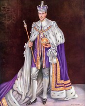 George VI, 1895 ÔÇô 1952.  King of the United Kingdom and the Dominions of the British Commonwealth. Seen here on the day of his coronation in 1936 wearing the Coronation robes and the crown and holdi...