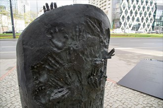 The Monument of Ghetto Fighters Evacuation on 51 Prosta Street in Warsaw, Poland. 6 April 2017. In April 1943 Jewish resistance fighters fought agains