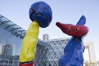 France,Paris,La Defense,art,sculptures 'Deux Personnages Fantastiques' from Joan Miro,