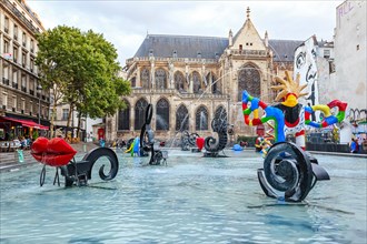 PARIS, FRANCE - 09 AUGUST, 2017: Stravinsky Fountain (1983) is a fountain with 16 works of sculpture.