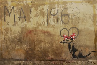 Banksy mouse in Paris.One of the pieces by the graffiti artist Banksy in Paris.