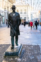 MOSCOW, RUSSIA - JANUARY 24, 2019: Monument to Russian Soviet composer, pianist and conductor Sergei Prokofiev at Kamergersky Lane in Moscow. Statue w