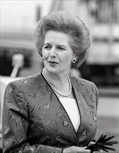 Prime minister Margaret Thatcher leaving Heathrow Airport in 1988.