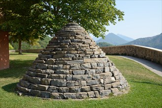 Land Art or Art Installation. Cairn by Andy Golsworthy in the Grounds or Garden of the Musée Promenade Park & Museum Digne-les-Bains Provence France