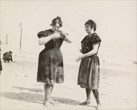 Antique 1898 photograph, Victorian women in bathing suits at Manhattan Beach, Brooklyn, New York. SOURCE: ORIGINAL PHOTOGRAPH