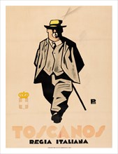 Vintage poster art - retro – Leonetto Cappiello (French, 1875-1942). Toscanos Regia Italiana. Cigars. Old man smoking a cigar.
