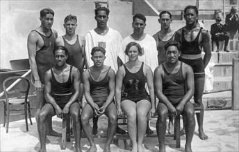 Hawaiian swim team at the 1924 Summer Olympics in Paris, France. Duke Kahanamoku, the Father of Modern Surfing, was a contestant (along with two of his brothers) and took silver in the 100-meter frees...