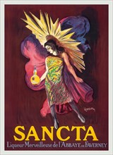 A turn of the 20th century advertising poster by Leonetto Cappiello (1875-1942), for the French Sancta Liqueur Merveilleuse de l'Abbeye de Faverney.
