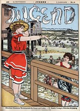Jugend, Beautiful women in swimwear on vacation at the seaside, holiday, swimming, Victorian, Jugendstil Art Nouveau, 19th Century art