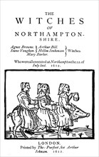 Cover of a pamphlet of 1612 entitled "The Witches of Northamptonshire" ; Black and White Illustration;