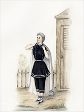 French fashion from the Victorian era dated 1873. Original watercolour painting artist unknown