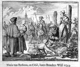 Burning of a witch in Holland. Woodcut 1544