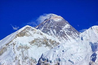 Mount Everest with moon, view from Kala Patthar, Nepal, Himalaya, Khumbu Himal