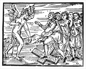 COMPENDIUM MALEFICARUM  Woodcut from the 1608 book on witches by Francesco Guazzo showing people renouncing Christ for the Devil