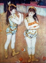 Painting titled 'Two Little Circus Girls' by Pierre-Auguste Renoir (1841-1919) a French artist. Dated 19th Century