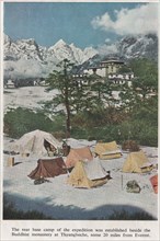 Photo of the base camp of the 1953 Everest Expedition during  the succesful summit of Mount Everest by Sir Edmund Hilary and Sherpa Tenzing Norgay on 29 May 1953.
from The Times Everest supplement pub...