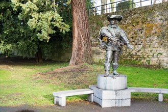 Statue of d'Artagnan in public park in city of Maastricht in Limburg, Netherlands