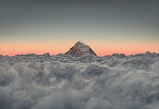 Aerial of Mount Everest over a sea of clouds, Nepal, Asia
