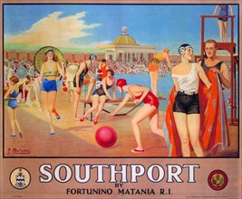 SOUTHPORT Poster about 1930 by Italian artist Fortunino Matania for the English coastal town of Southport