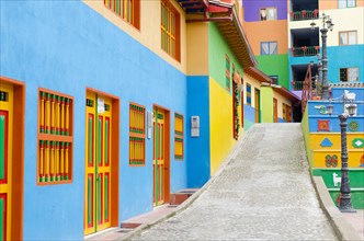 Colorful street in the tourist town Guatapé, in Antioquia, Colombia