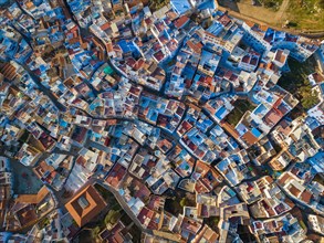 Aerial of famous blue city Chefchaouen