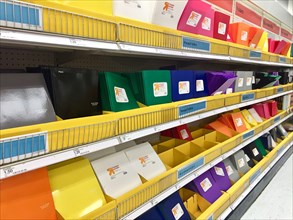 School supplies on a store shelf