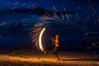 Fire show on a beach in Papua New Guinea
