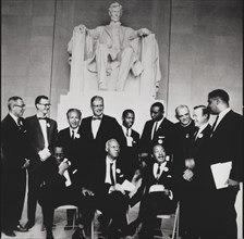 USA Dr Martin Luther King Jr and other civil rights leaders gather before a rally at the Lincoln Memorial August 28, 1963 in Washington