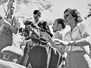 LENI RIEFENSTAHL (1902-2003) German film director and actress directing the 1938 film Olympia. It was released in two parts which together ran for nearly four hours celebrating  the 1936 Summer Olympi...